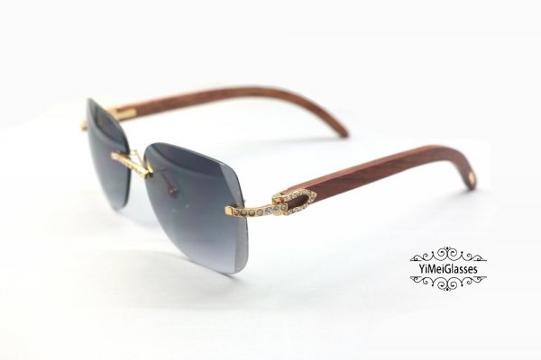Cartier Wooden Diamond Beveled Edge Lens Sunglasses CT3524012