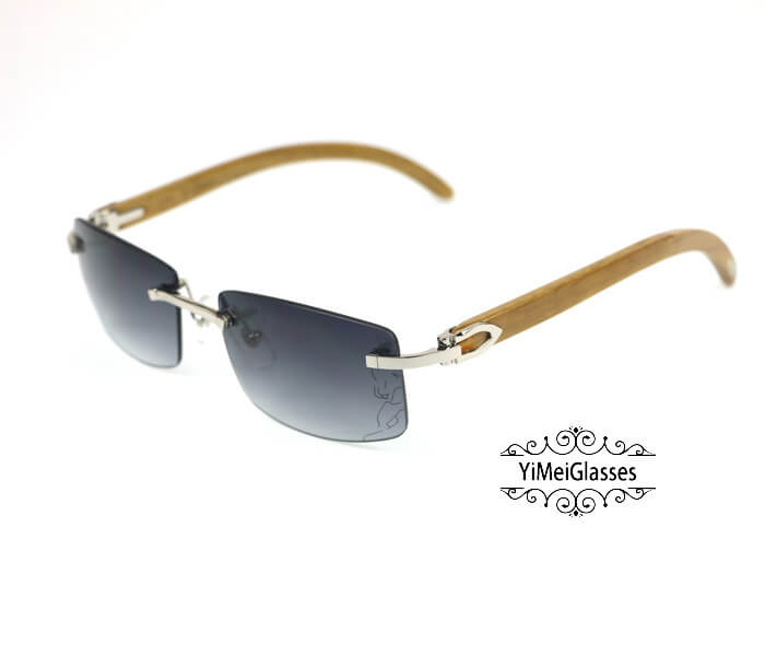 Cartier Wooden Patterned Lens Rimless Sunglasses CT3524012 Yimeiglasses