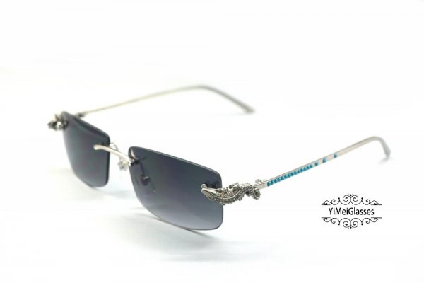 Cartier Crocodile Decor Diamond&Gem Rimless Sunglasses CT6438289