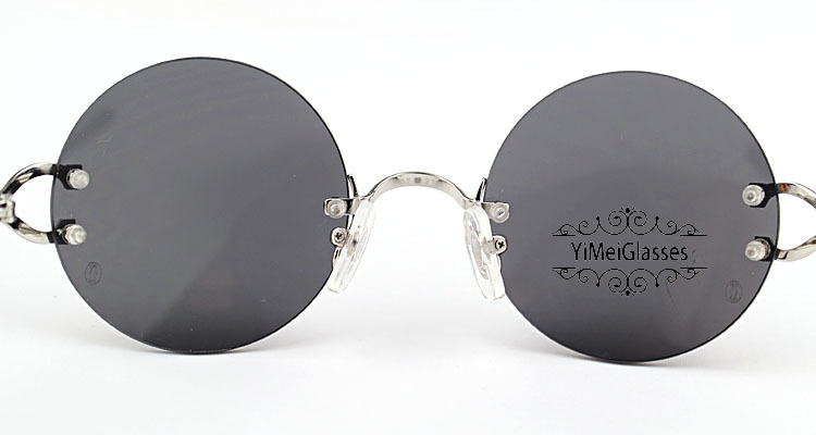 CT2820830 Cartier Retro Round Lens Metal Rimless Sunglasses 6.jpg