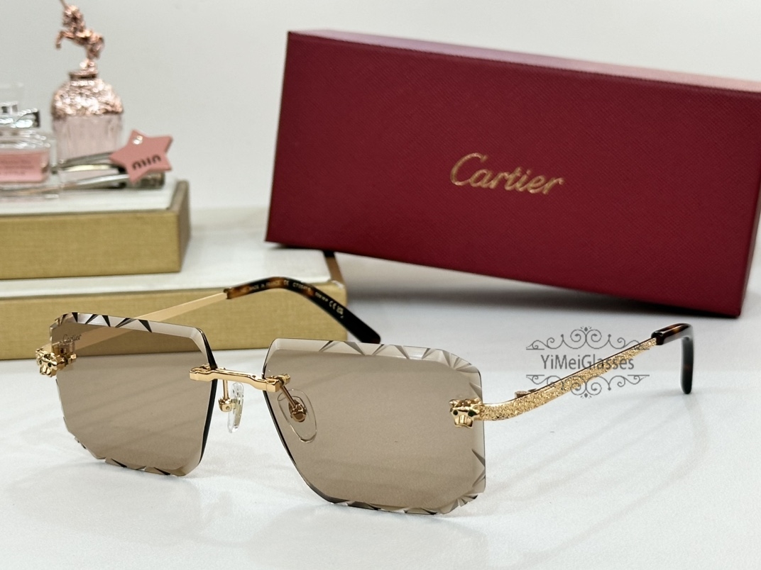 Cartier PANTHÈRE Embossed Rimless Sunglasses CT0541s – Yimeiglasses