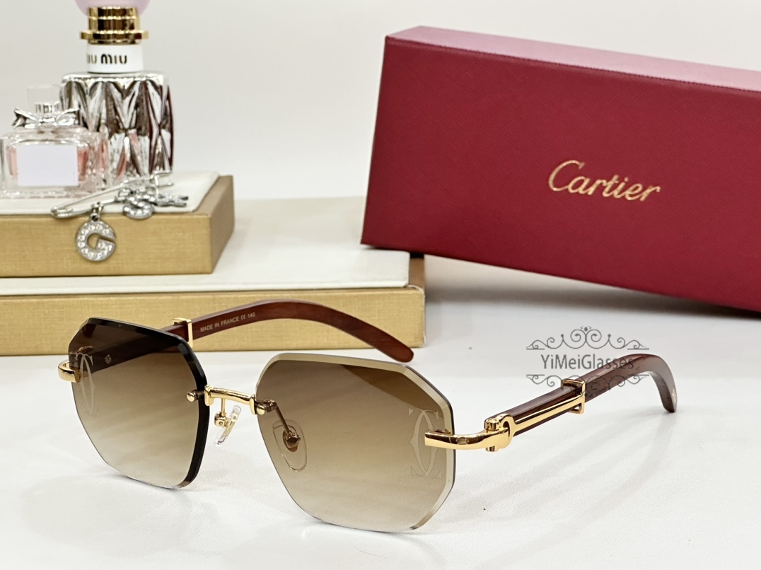 Cartier Wooden Beveled lens Rimless Sunglasses CA0499S