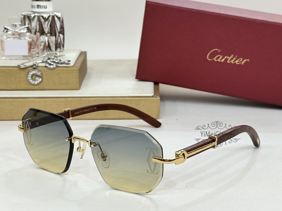 Cartier Wooden Beveled lens Rimless Sunglasses CA0499S – Yimeiglasses