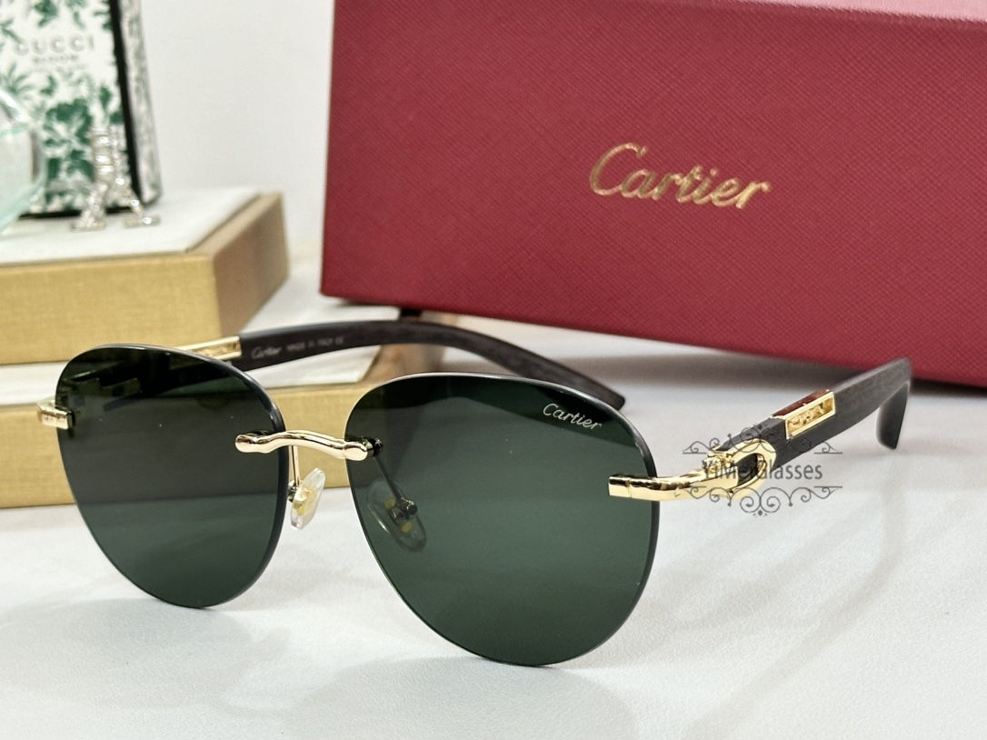 Cartier Wooden PANTHÈRE Rimless Sunglasses OW3073 – Yimeiglasses display picture 1