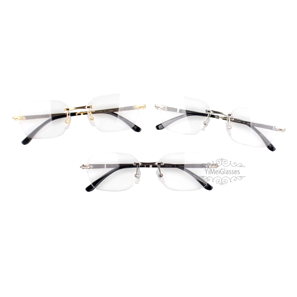 Cartier Santos De Wide Rectangle Titanium Rimless Eyeglasses CT0407O (1)