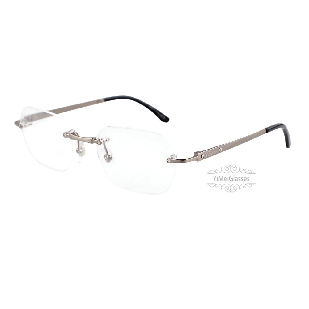Cartier Santos De Wide Rectangle Titanium Rimless Eyeglasses CT0407O (5)