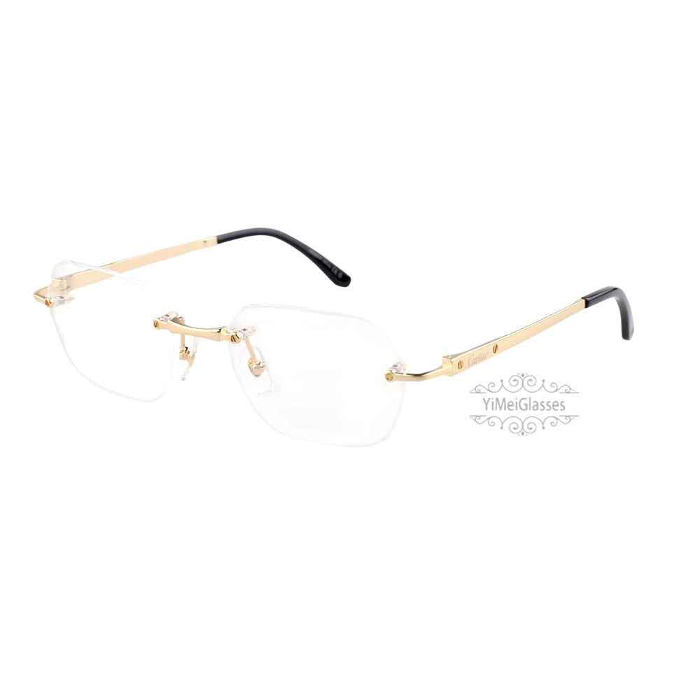 Cartier Santos De Wide Rectangle Titanium Rimless Eyeglasses CT0407O (9)