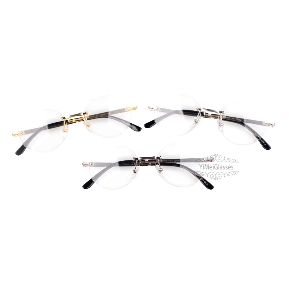 Cartier Santos De Wide Rectangle Titanium Rimless Eyeglasses CT0408O (1)