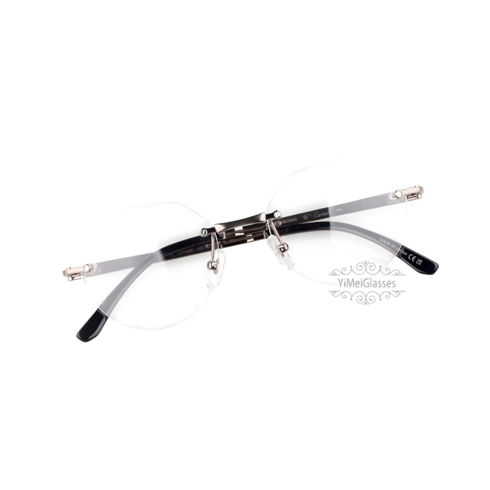 Cartier Santos De Wide Rectangle Titanium Rimless Eyeglasses CT0408O (4)