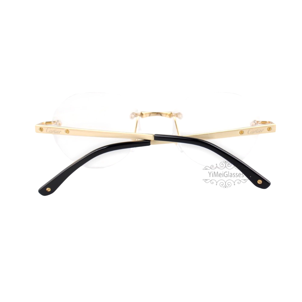 Cartier Santos De Wide Rectangle Titanium Rimless Eyeglasses CT0408O (8)
