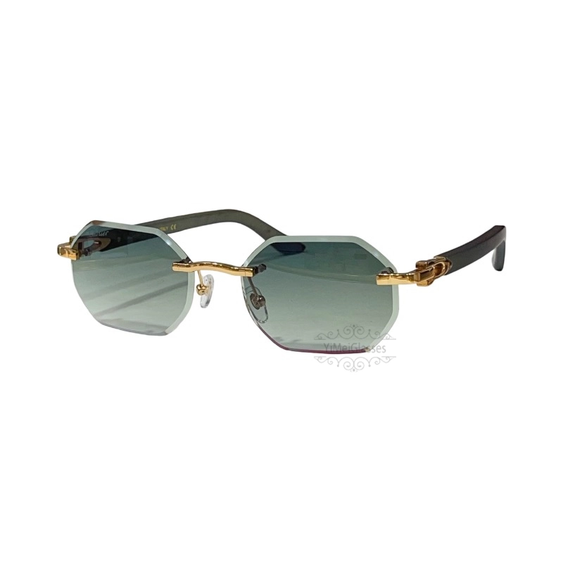 Cartier C Decor Cut Lenses Wooden Rimless Sunglasses CT0439S (1)
